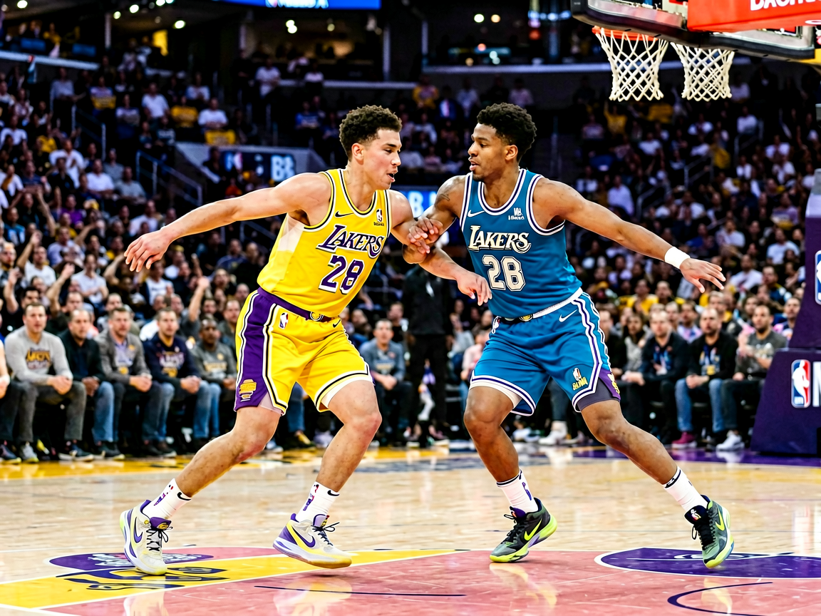 NBA比赛中球员激烈对抗的赛场瞬间